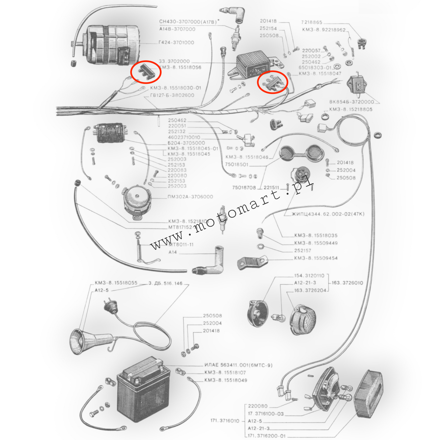 Rubber alternator installation Ural Dnieper tee triple wires cap